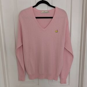 Magnolia Lane Masters Womens V-Neck Top LARGE Preppy Golf Logo Embroidered Pink